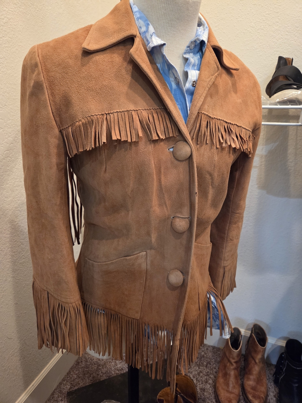 Fringed Suede Jacket - Camel Brown